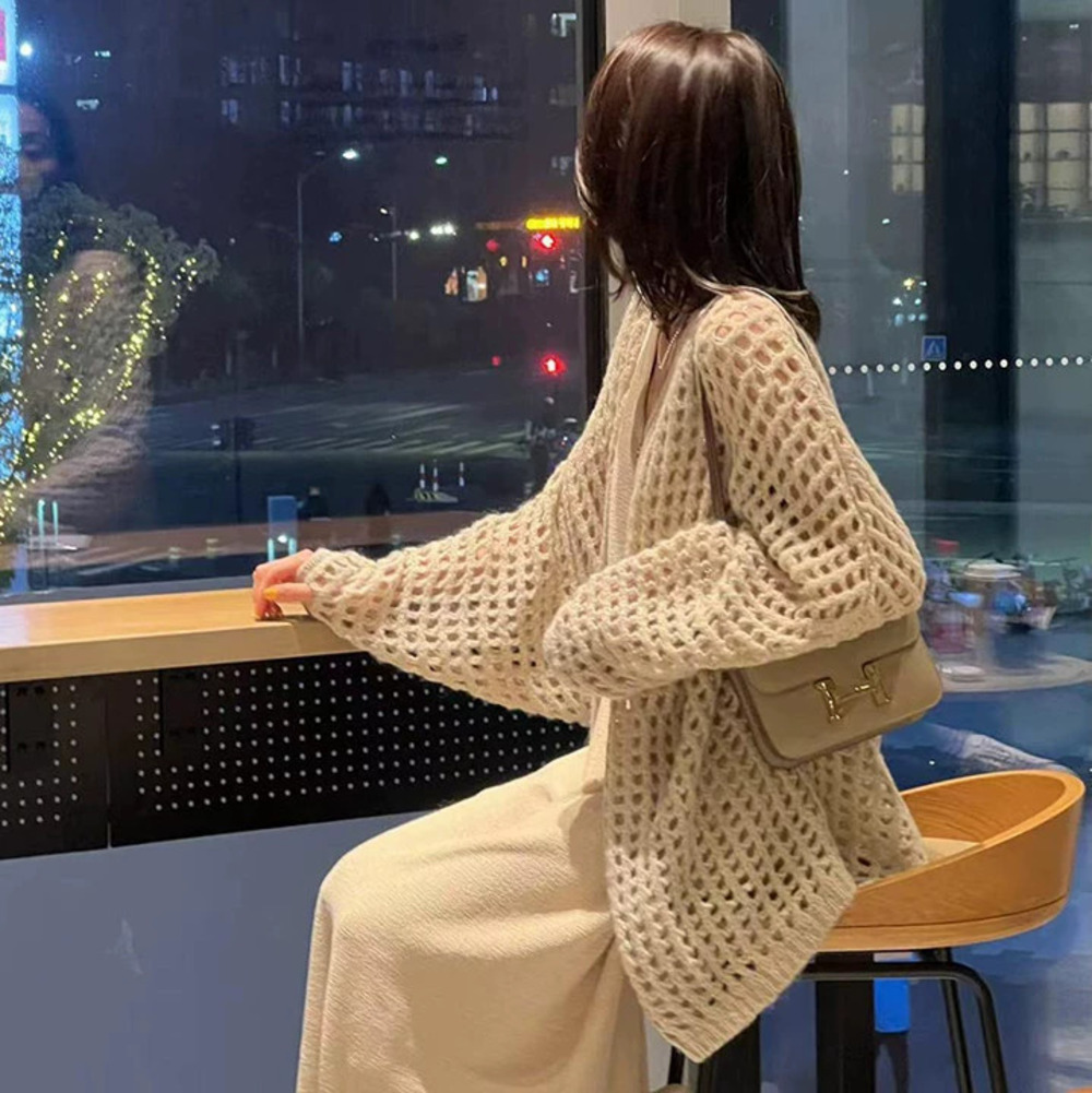 Womens Lace Knit Cardigan Lightweight Loose Relaxed Spring Summer